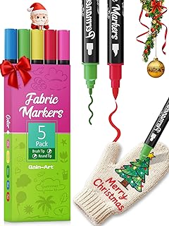 Fabric Markers Permanent for Clothes, Dual Tips Fabric Paint Pens No Bleed for Canvas, T-Shirts, Bags, and Textile - Quick Dry & Non-Toxic for Kids Adults, 5 Pack