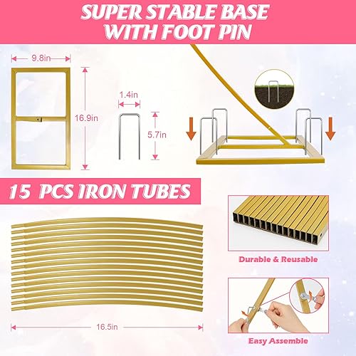 Miniatura 3 de Kit de arco de globo redondo de 7.2 pies (7.2 ft), marco de arco de globos, arco de fondo redondo de hierro dorado para bodas, cumpleaños, baby