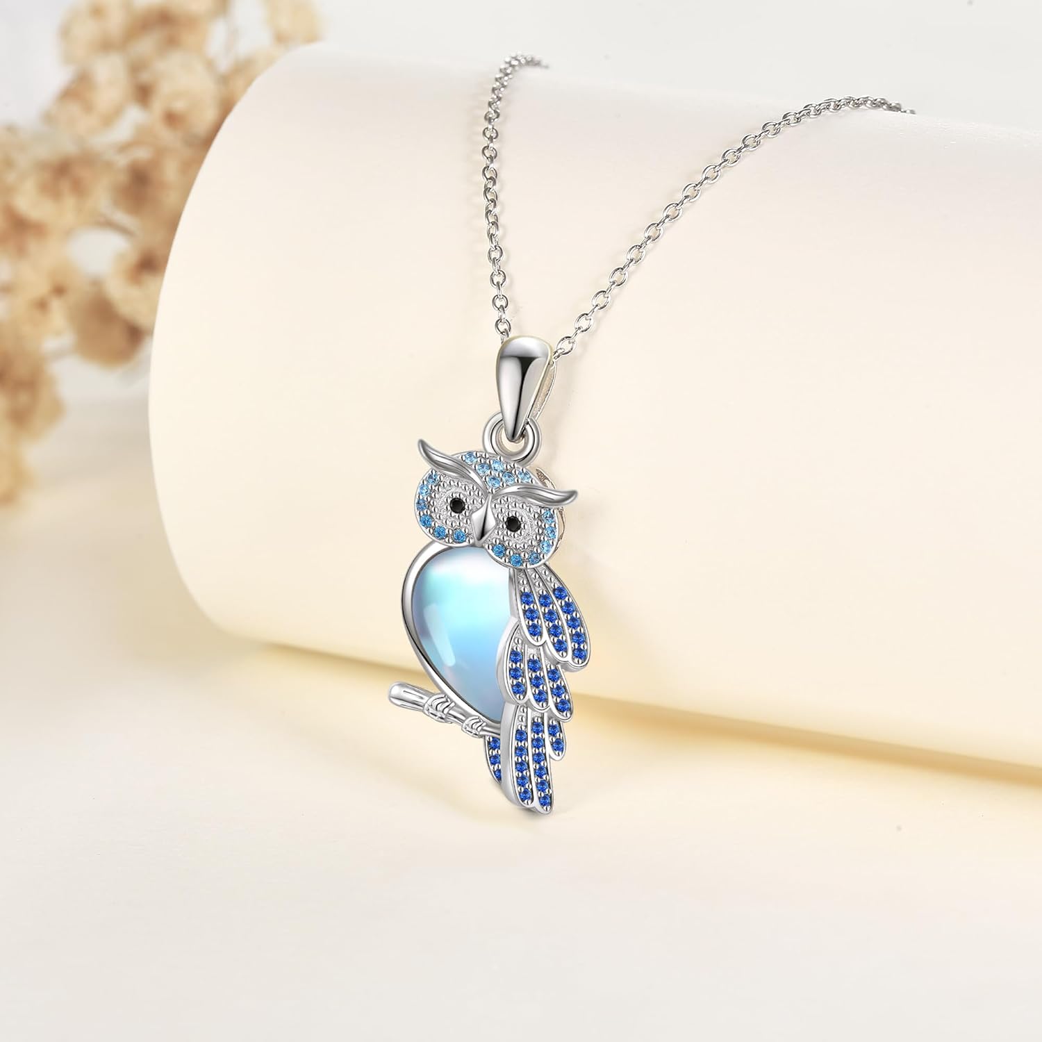 YFN 925 Sterling Silver Owl Moonstone Pendant Necklace - Jewelry Gifts for Women - Image 4