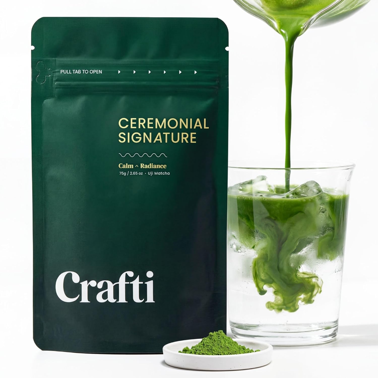 Crafti Signature Ceremonial Grade Matcha Powder | 100% First Harvest | Unsweetened Authentic Japanese Matcha Green Tea Powder from Uji, Kyoto (75g / 2.65oz)