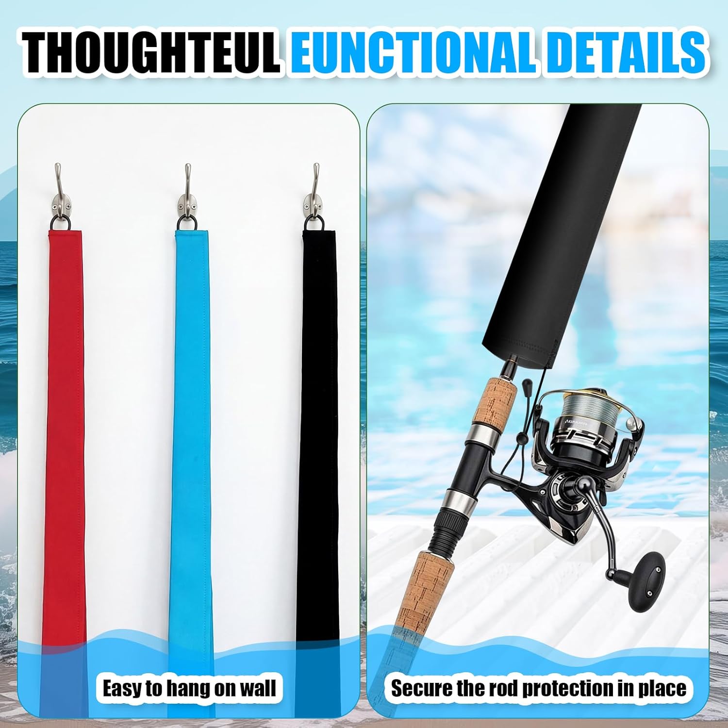 Neoprene Fishing Rod Sleeve Rod Socks Puncture Resistant Fishing Rods Cover for Storage and Transportation Protective Case for Casting Trolling Spinning Rods