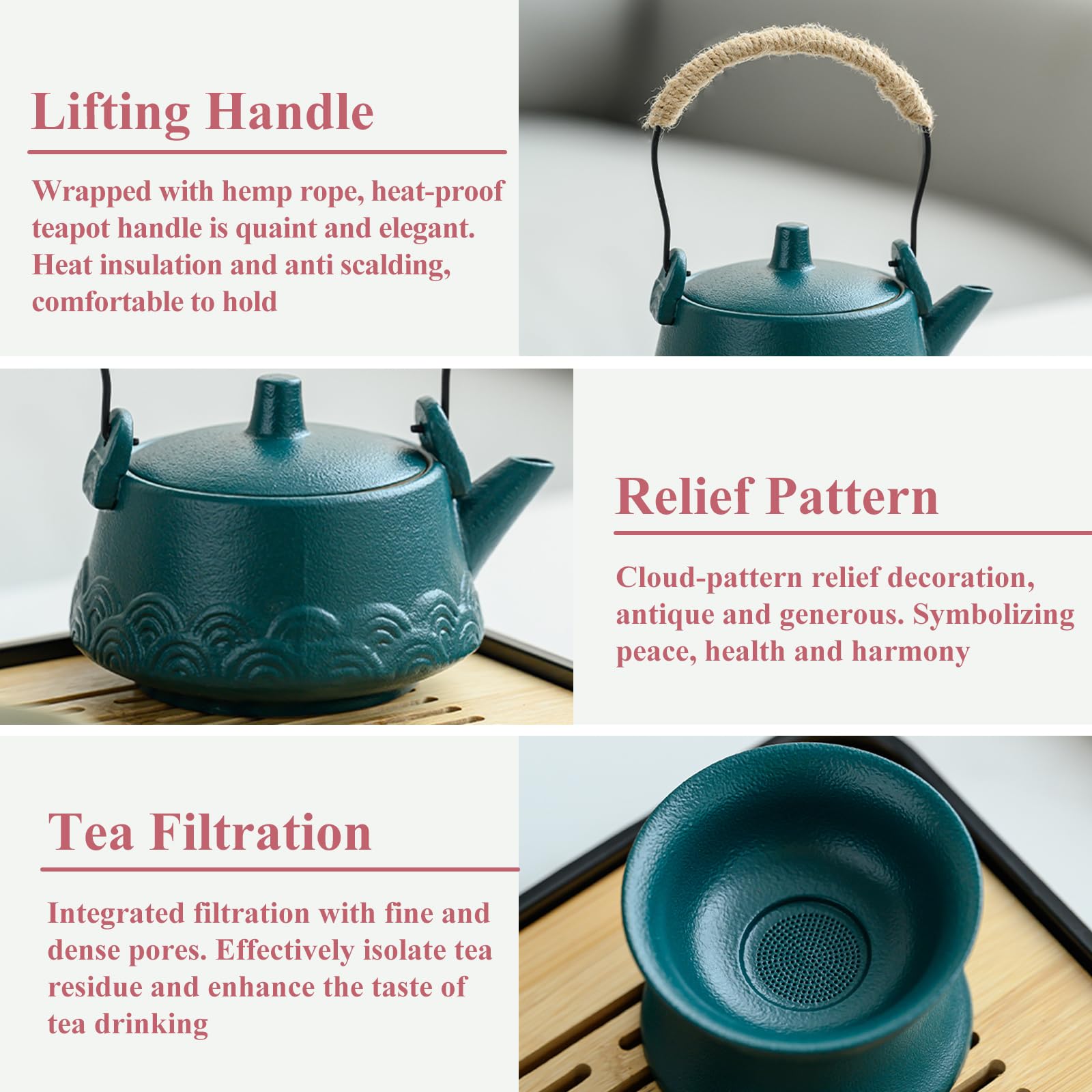 Service à thé chinois japonais, 14 pièces Gongfu avec 6 petites tasses, plateau à caniste, passoire traditionnelle, kit de cérémonie du thé Kung Fu portable en céramique pour la maison, le bureau, les