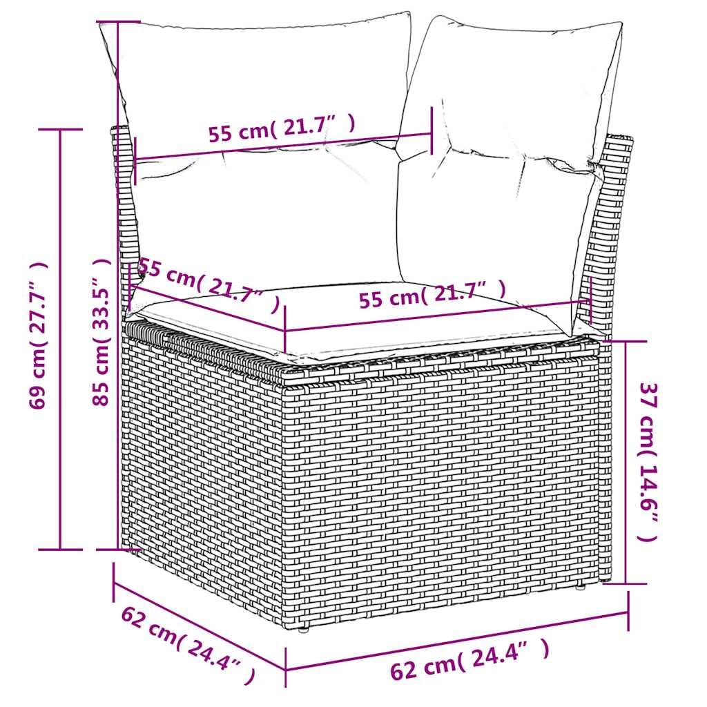 Juego sofá jardín 9 Piezas Poli ratán marrón con Cojines Azules, Mueble Exterior Modular con almacenaje y Mesa Auxiliar Plegable para terraza Patio balcón Ocio Descanso