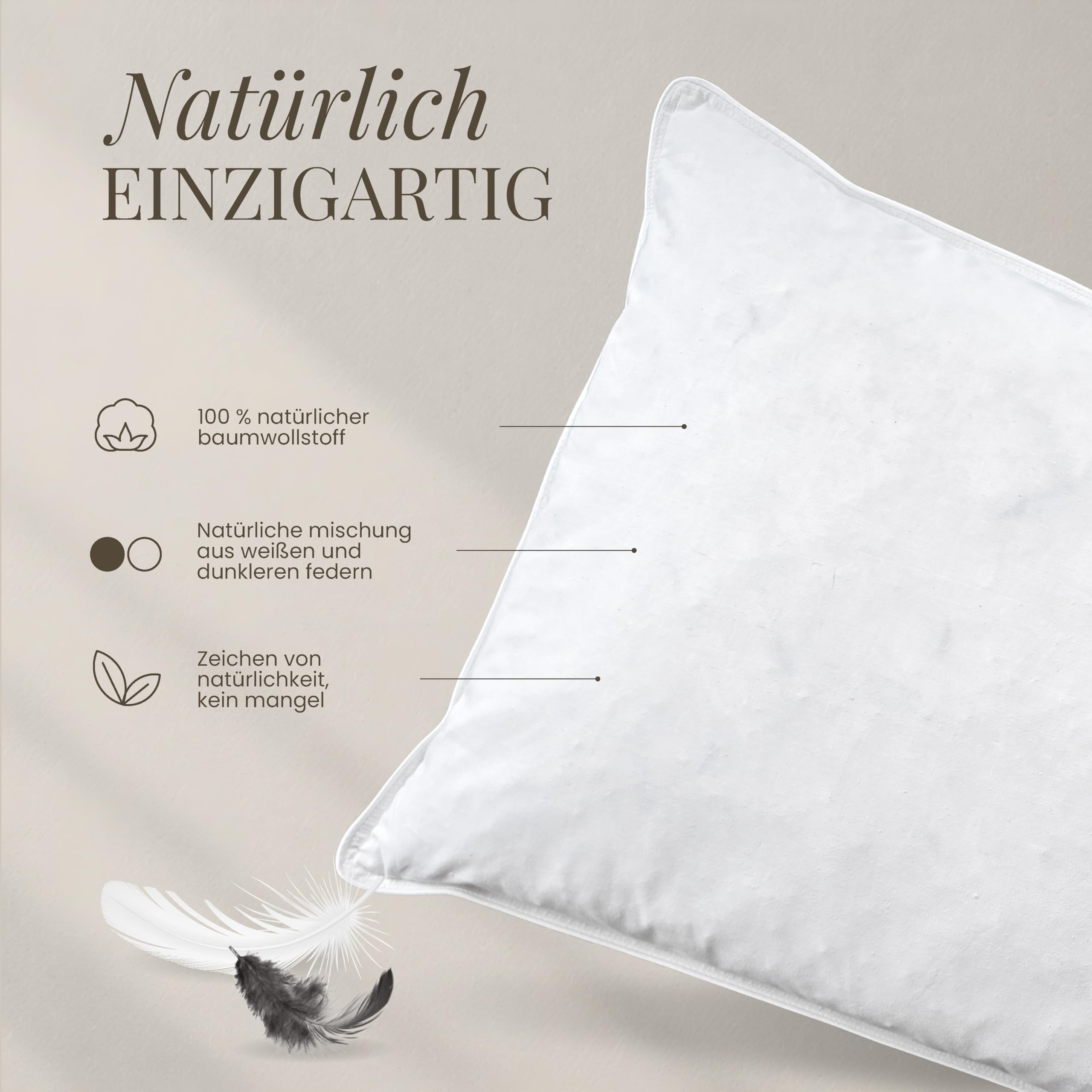 FAM' Home Federkopfkissen 50x70 cm – Federkissen mit 100% Entenfedern | NATÜRLICHER KOMFORT: 100% Entenfedern für Stützkraft, atmungsaktiver Bezug, bei 30°C waschbar & Öko-Tex zertifiziert.
