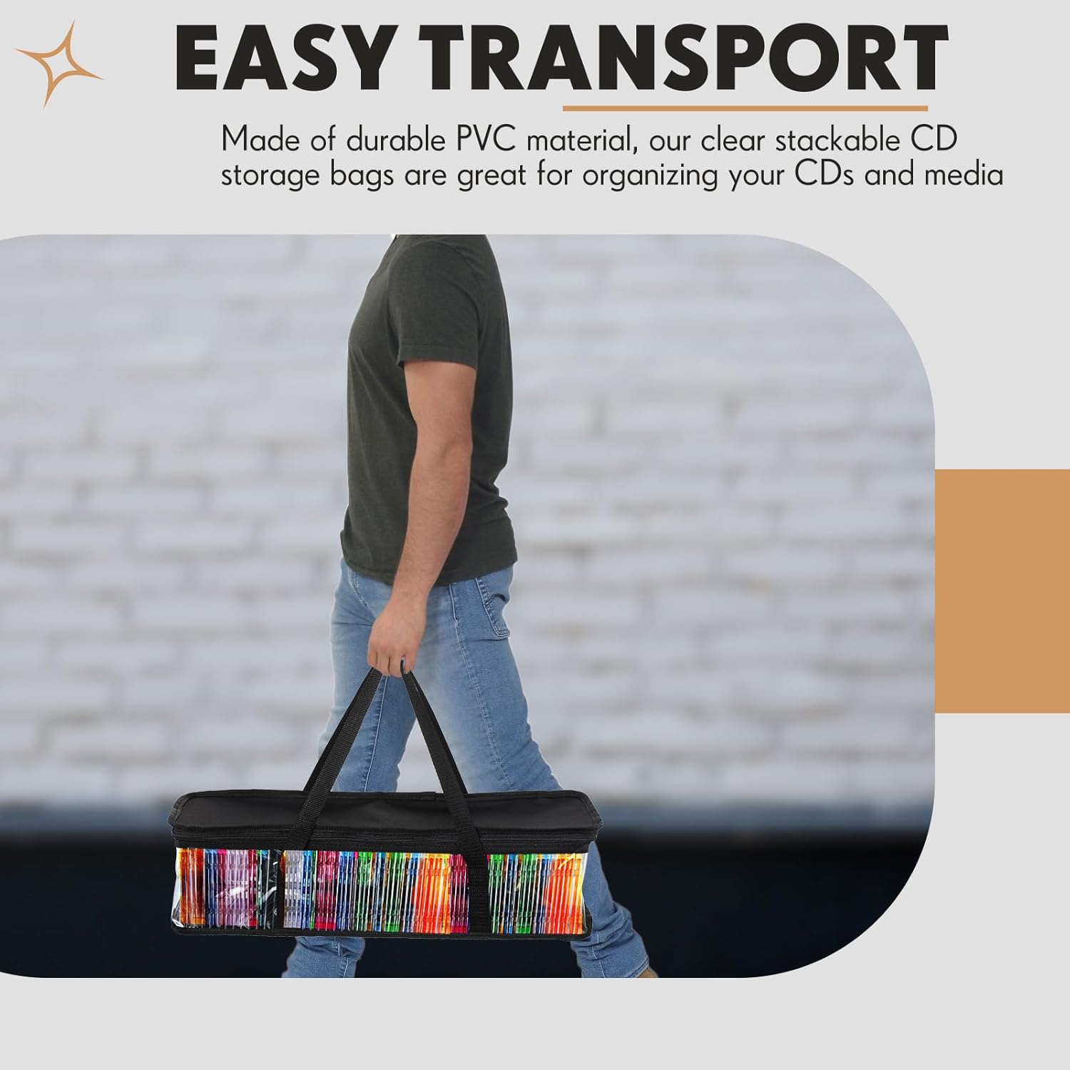 Woanger 20 Pieces Cd Storage Bags Transparent PVC DVD Storage Cases 1000 Cd Total Water Resistant DVD Holder with Handles and Zipper Clear Media Organizer for Albums Video Games