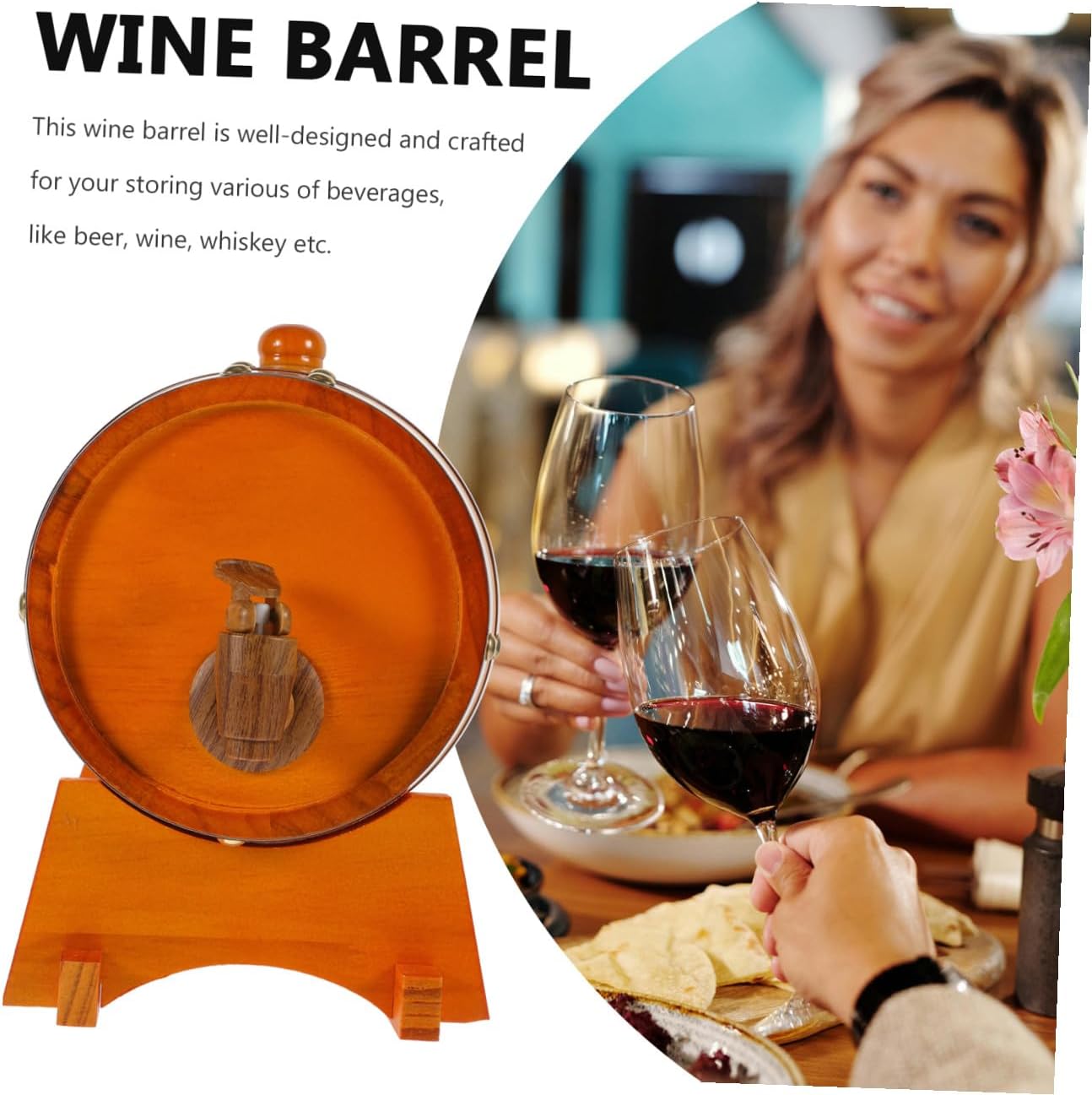 1set Wooden Wine Barrel Decorative Aging Barrel for Beer Whiskey Wine for Bars Wineries Stable Base Faucet for Easy Dispensing Storage Container