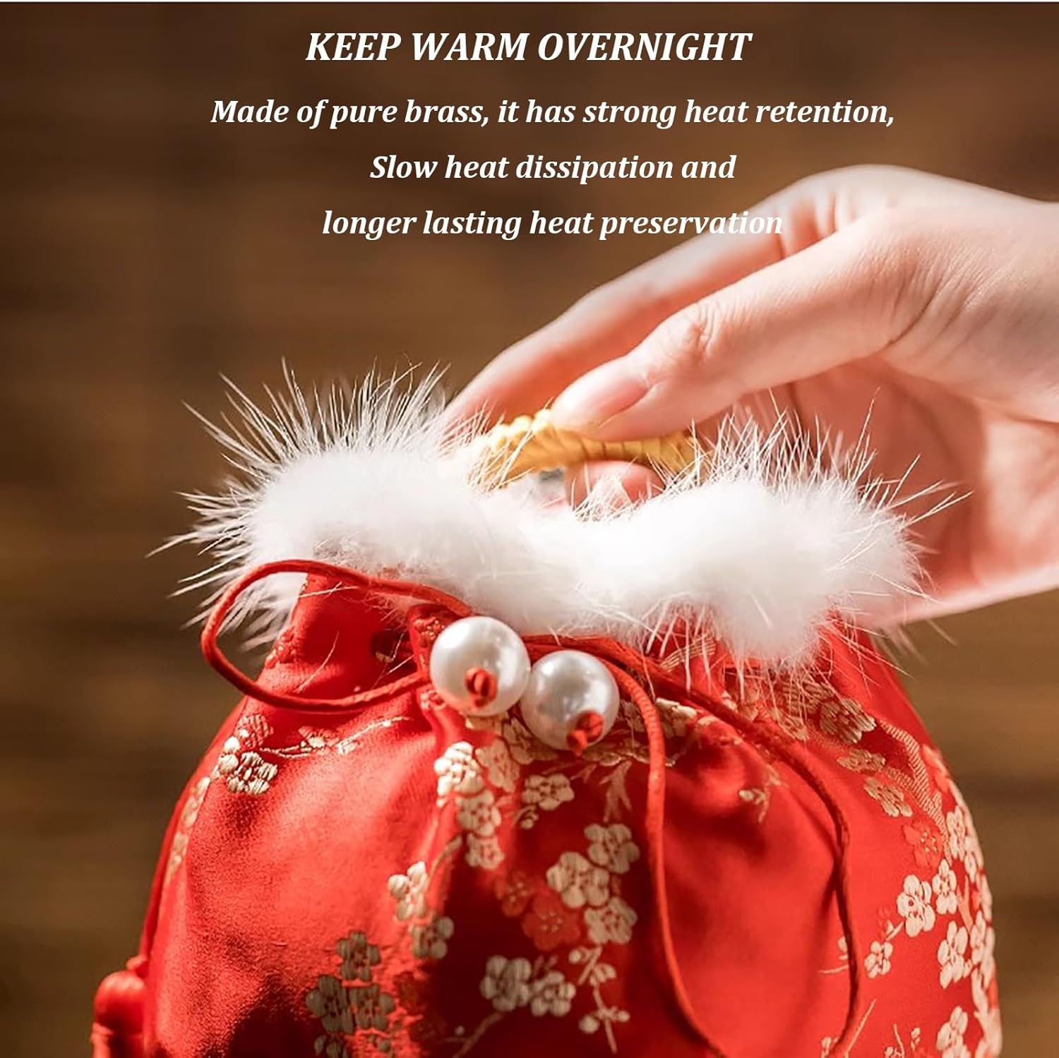 Hand Warmer,Winter Hand Warmer Heated Hand Warmer,Thickened Copper Stove Hand Warmer,Explosion Proof,Long-Lasting Warmth, Woven Anti-Scald Handles, Soft Velvet Cover.