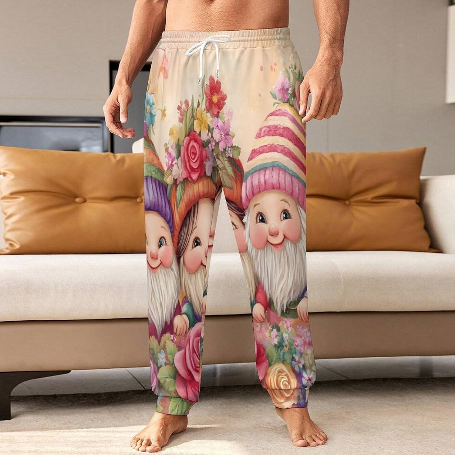 Gnome Rose Flower Men's Pants Athletic Workout Sweatpants Jogger Casual Pant for Sports Home