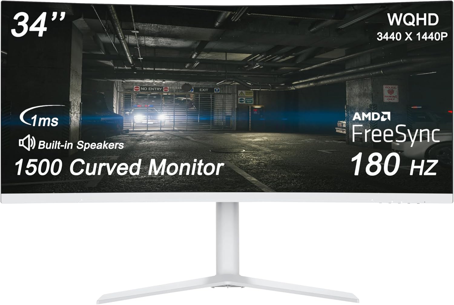 34-Inch Ultra-Wide 4K Curved Gaming Monitor, 3440 x 1440 WQHD, 180Hz, 1ms, VA Panel with LED Backlight, Built-in Speakers, 1500R Curvature, Adjustable Stand, 2 x HDMI 2.0 & 2 x DisplayPort 1.4, White | 4K 2026