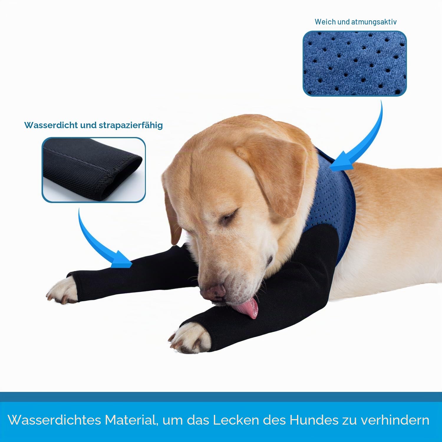 Coodeo Hunde-Genesungsmanschetten, eine Alternative zu dem Halskonus, Abriebfeste Hunde-Genesungskleidung, waschbar und wasserdicht, verhindert das Lecken und Bissen von Wunden beim Tier（Blau，XL