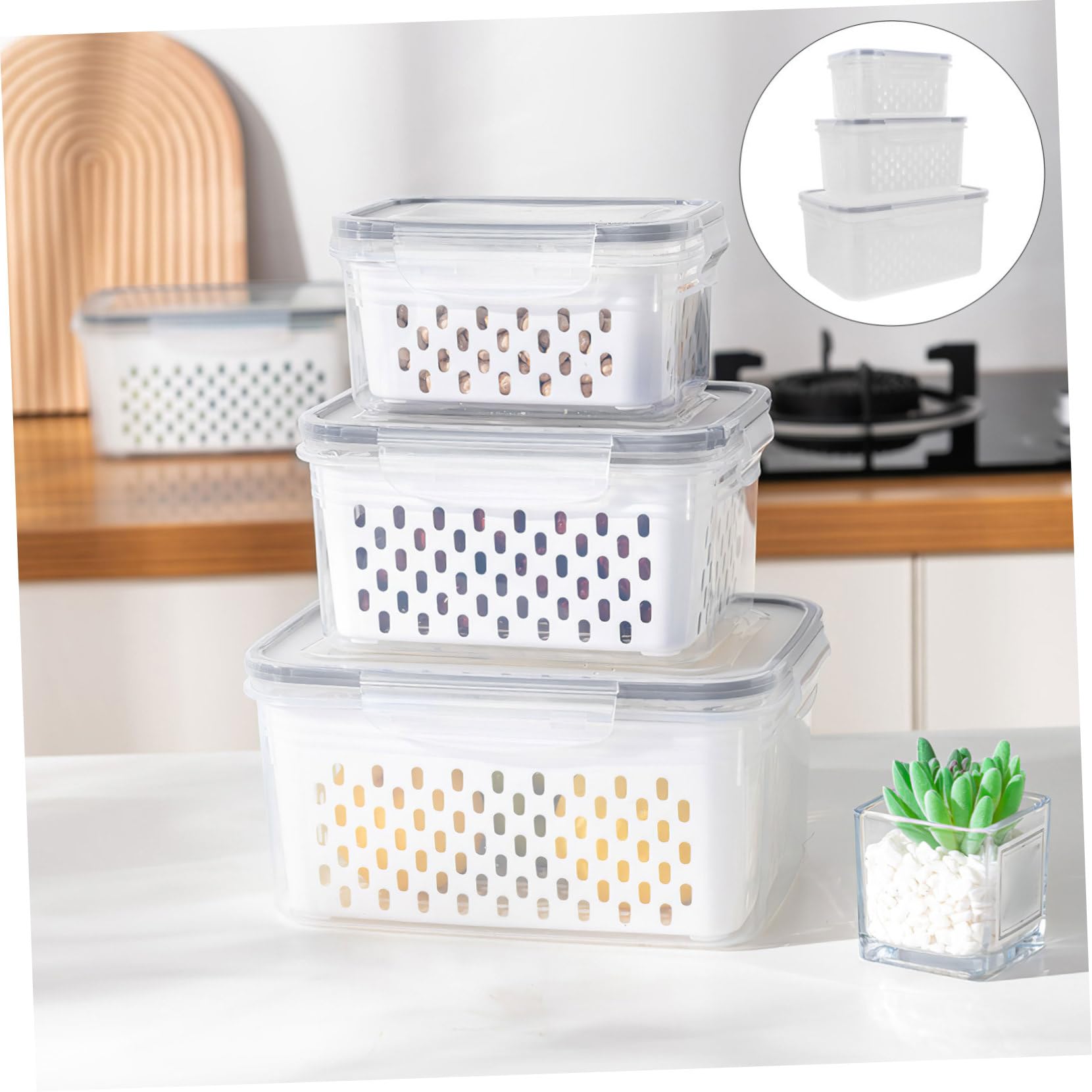 Set de 3 Recipientes de Plástico Blanco para Alimentos 800ml 1700ml 3150ml