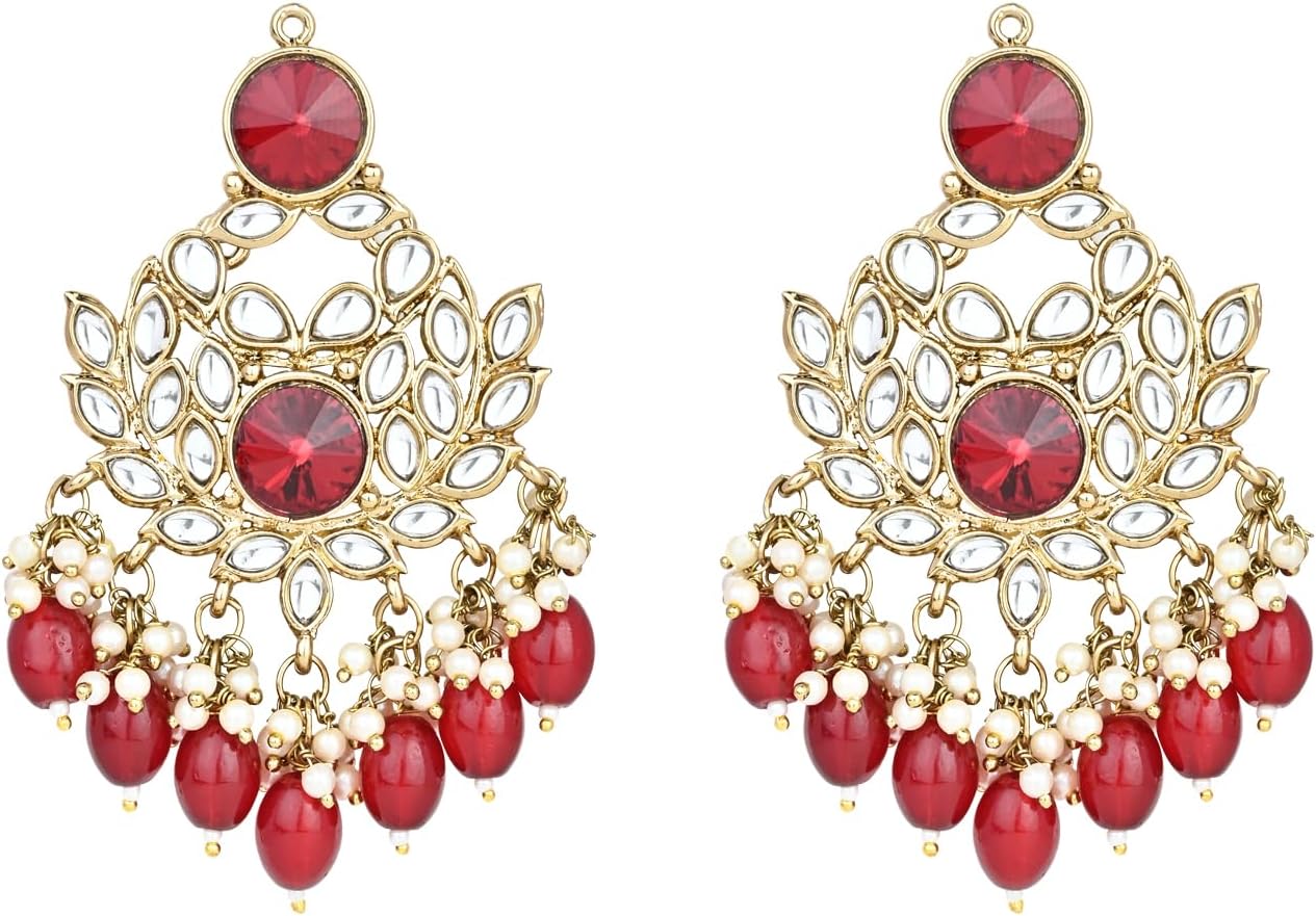 I Jewels Gold Plated Indian Wedding Bollywood Kundan Pearl Chandbali Earrings For Women (E3155)