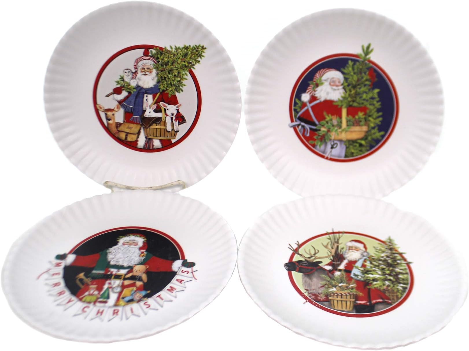 One Hundred 80 Degrees Melamine Paper Plates for Christmas Santa Reindeer Tree