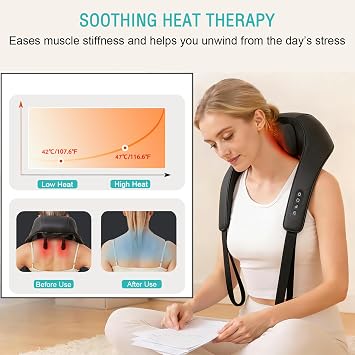 Neck and Shoulder Massager with Heat,Cordless 6D Kneading Back and Shoulder Massager Deep Tissue,Shiatsu Neck Back Massager Pillow Shoulder, Back,Leg,Pain Relief, Portable Gift for Dad Mom Friend