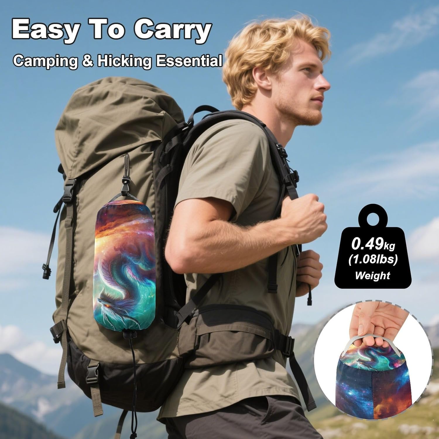 ALAZA Dragon Nebula Camping Hammocks Single or 2 Person 500 lbs Portable Parachute Travel Hammock w/Tree Straps for Hiking Backpacking Indoor Outdoor