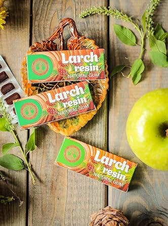 Siberian Larch Resin, Natural Gum, No Sugar, Non-Gmo, 5 Packs (25 Pieces)