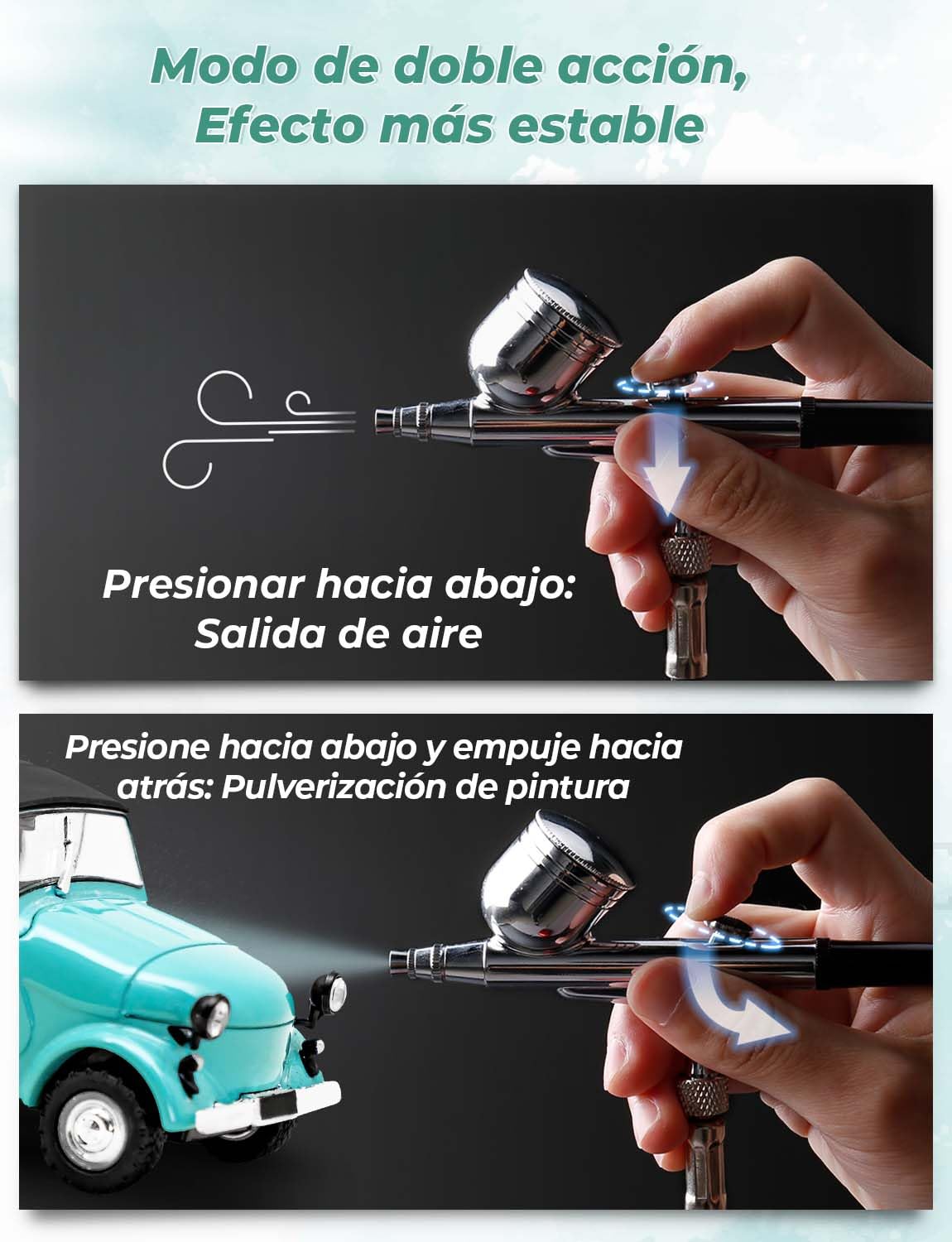 Oasser Kit Aerógrafo con Compresor Profesional Airbrush 36PSI Doble Acción Juego Pistola Regulación Voltaje Continua Modelos Decoración Tartas Uñas