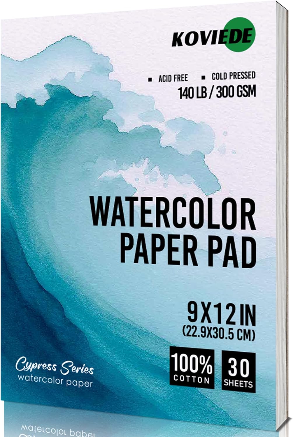 KOVIEDE Watercolor Paper Pad 9x12 Inch, 30 Sheets 140LB/300GSM 100% Cotton Water Color Paper, Acid-Free, Cold Pressed for Painting, Drawing, Art Journaling, Professional Artist Quality