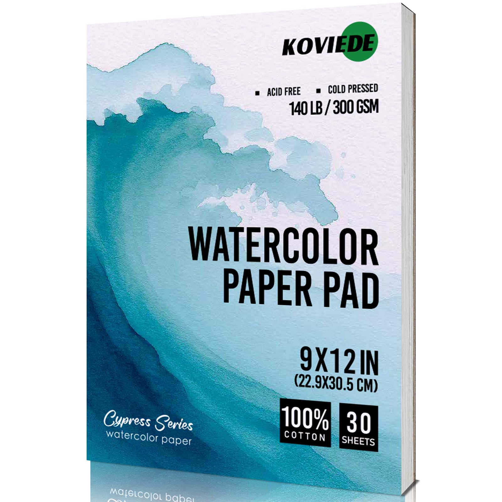 KOVIEDE Blocco di carta per acquerello, 22,7 x 30,5 cm, 300 g/m², 100% cotone, senza acidi, pressata a freddo, per pittura, disegno, diario artistico, qualità professionale
