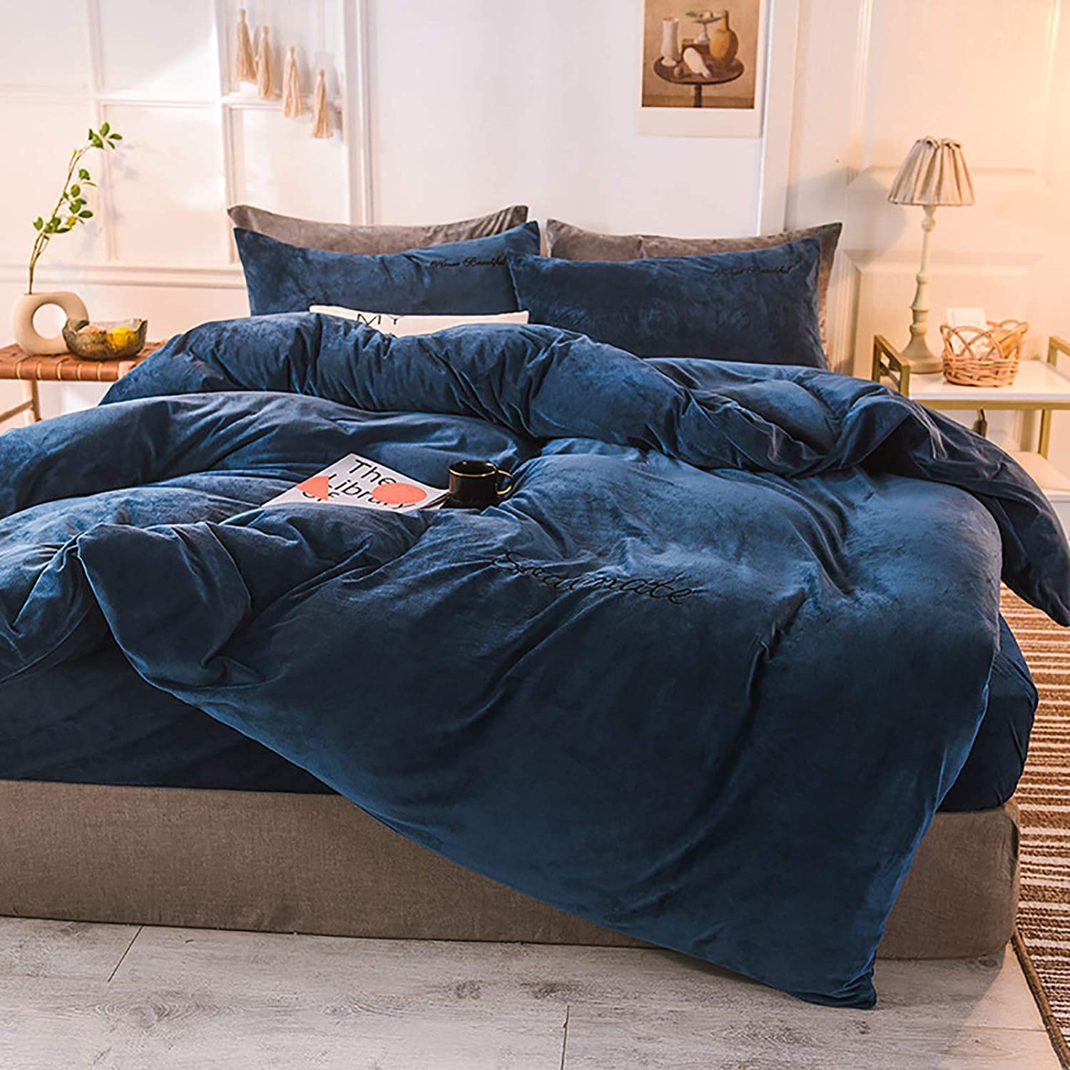 MGEMJMJ Solid Color Winter Warm Comforter Cover With Zipper Closure,Velvet Duvet Cover,Soft Reversible Flannel Quilt Cover(Size:200x230cm(79x91inch),Color:D)