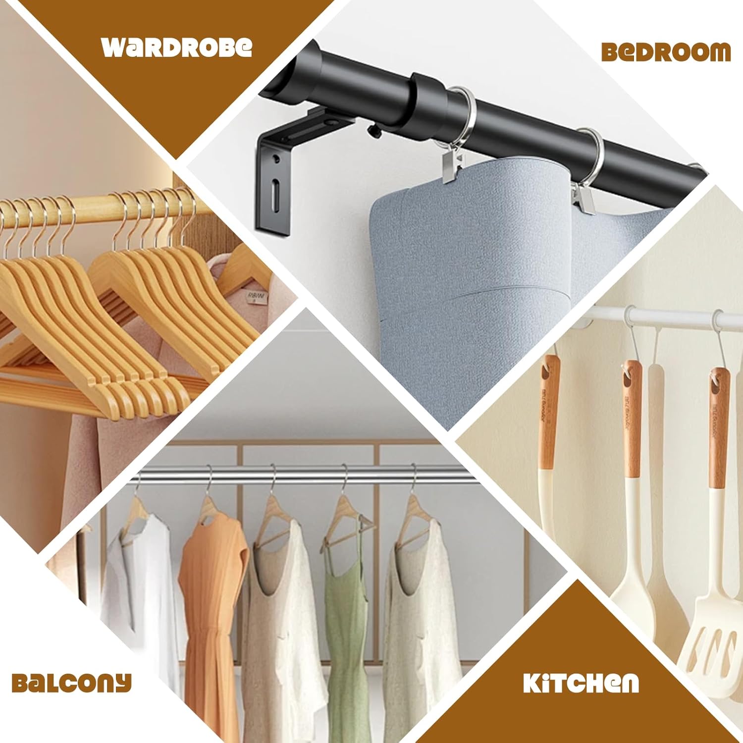 2Pcs Wooden Curtain Rod Brackets, Multipurpose Curtain Rod Bracket, Suitable for 2-inch Diameter Rods with 3 1/2 inch Returns, for Bathroom Bedroom Livingroom Kitchen (4Pcs-Wood)