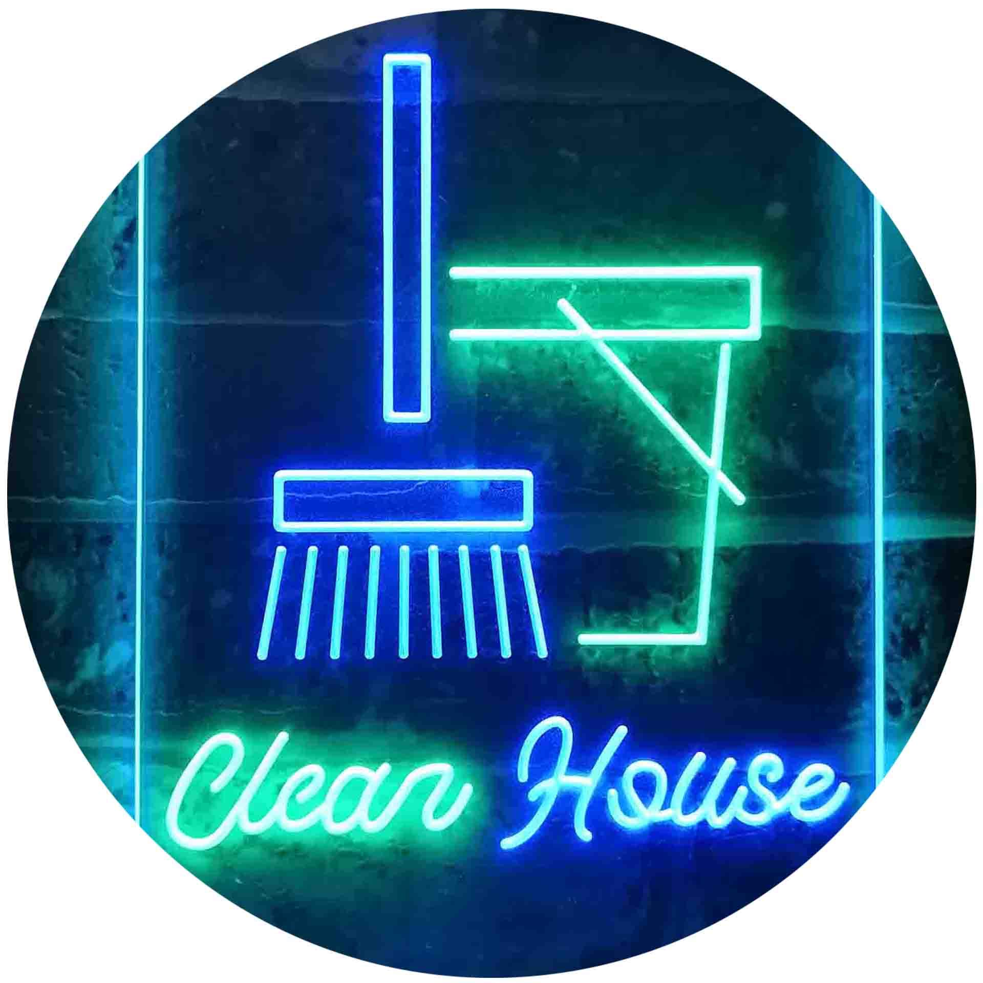 ADVPRO Clean House Helper Shop Display Dual Color LED Enseigne Lumineuse Neon Sign Vert et Bleu 400 x 600mm st6s46-i3605-gb