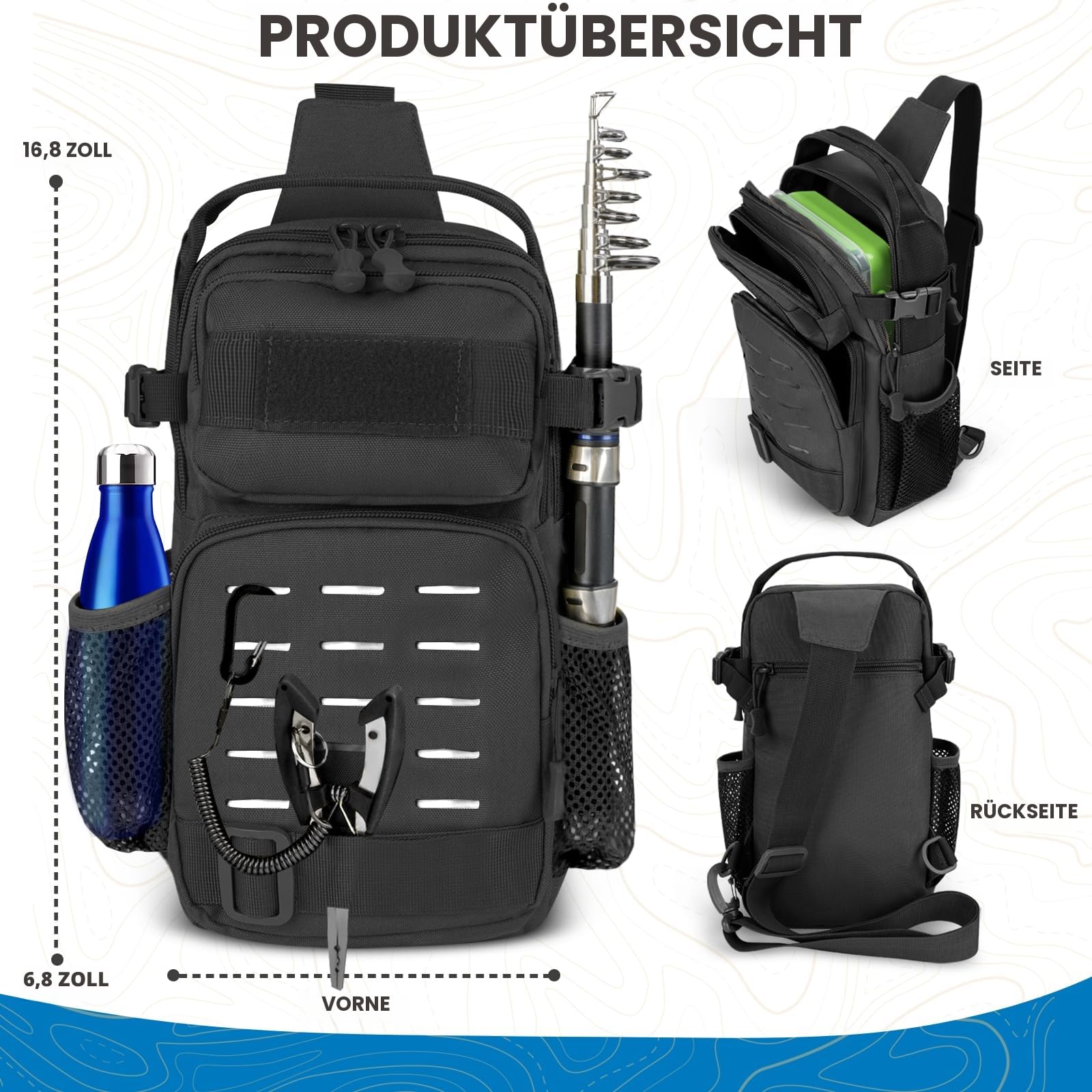 THKFISH 7 Stück Angeltaschen Set, Tactical Angeln Tragetasche mit Angelzange Tackle Kits, Fischhaken Entferner Tools, Fisch Zange mit Scheide und Werkzeug Lanyards, Digital Fishing Gewicht Skala