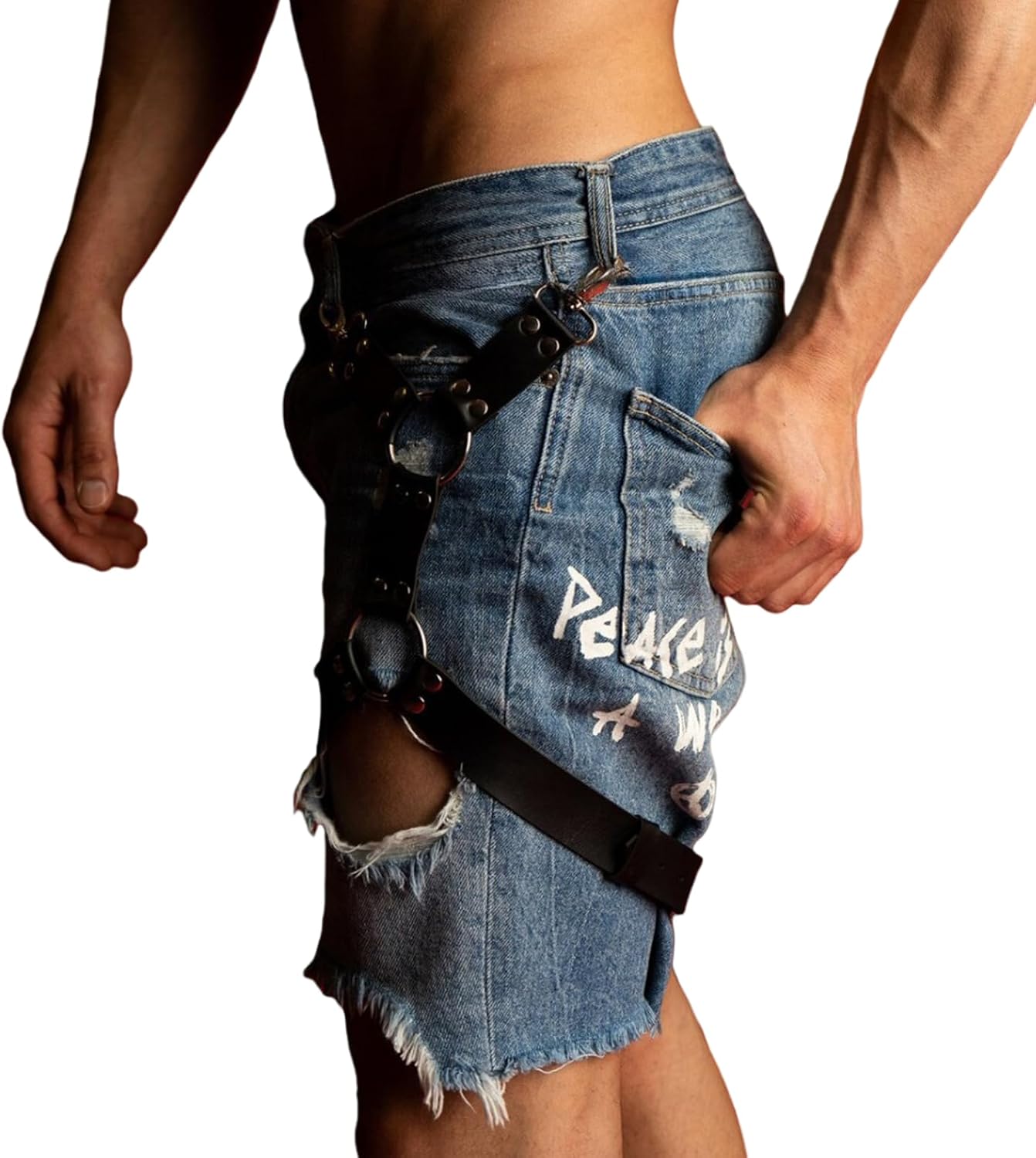 Men's PU Leather Thigh Holster Harness, Punk Suspenders Cage Leg Garter