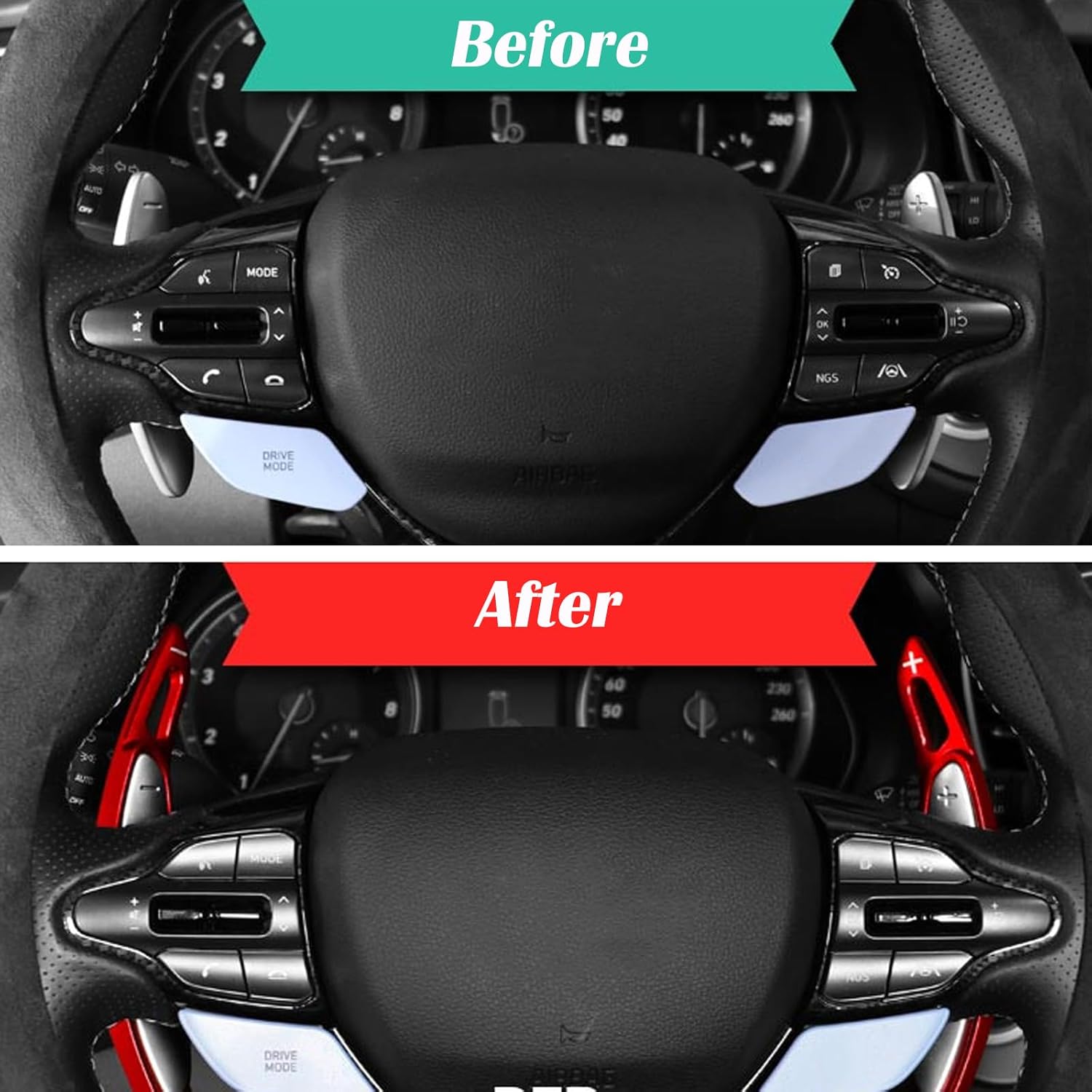 Aluminum Alloy Steering Wheel Paddle Shifter Extensions Compatible with Hyundai Elantra N 2023-2025 Accessories, Enhanced Driving Control Interior Upgrade-Red