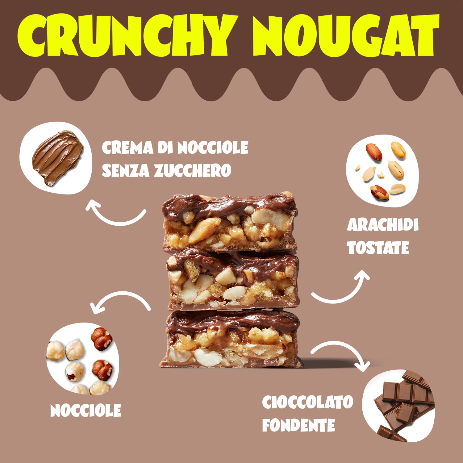 AHEAD Barrette Keto Vegane – 16 x 35g – Crunchy Nougat– Barrette senza zucchero – solo 5g di carboidrati netti per barretta chetogenica – keto bar con cioccolato senza zucchero