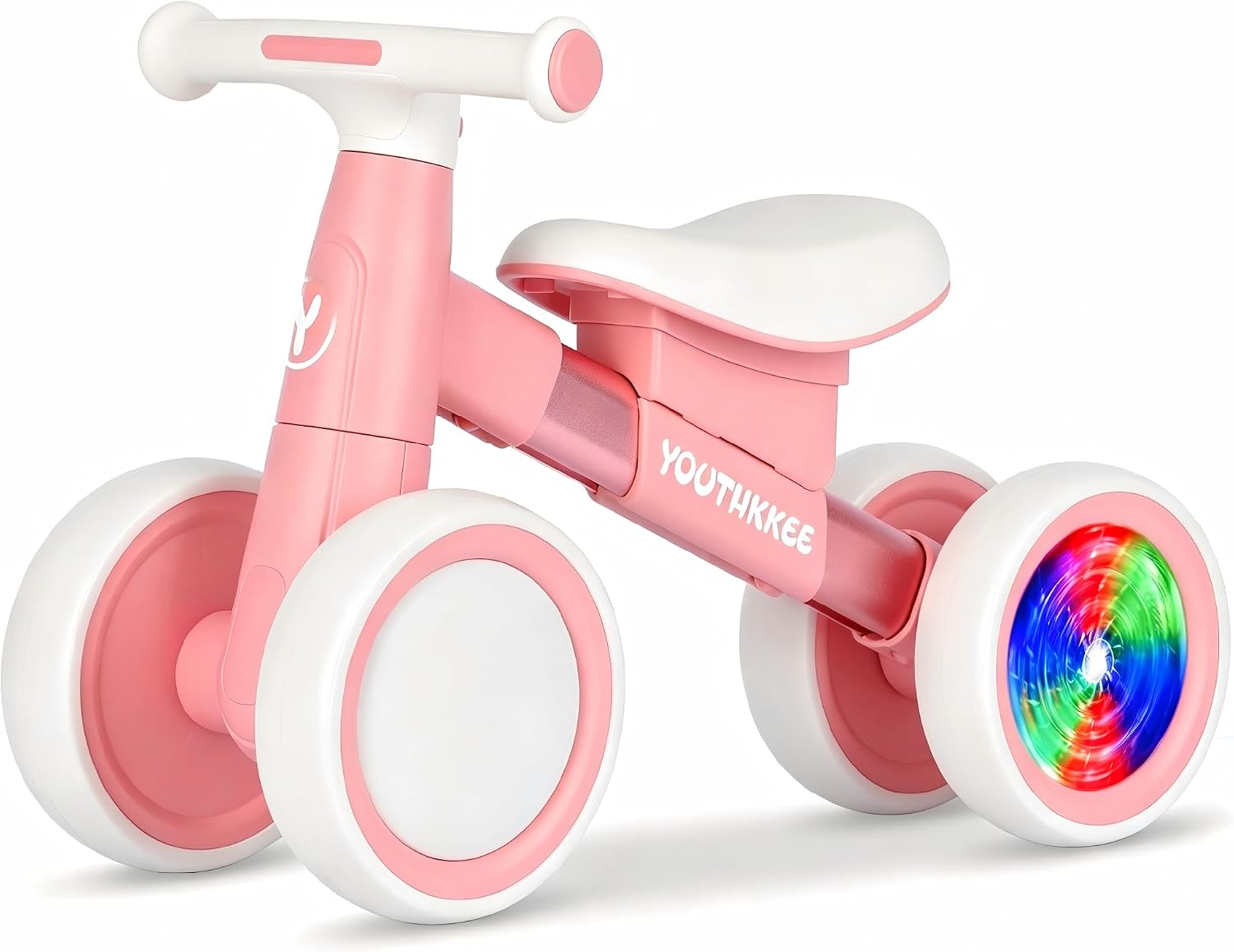 Baby Balance Bike for 1-2 Year Old Toddlers, 4-Wheel First Walking Bike with Colorful Light for 12-24 Month Infants, 1st Birthday Gift Boys Girls