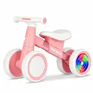 Baby Balance Bike for 1-2 Year Old Toddlers, 4-Wheel First Walking Bike with Colorful Light for 12-24 Month Infants, 1st Birthday Gift Boys Girls