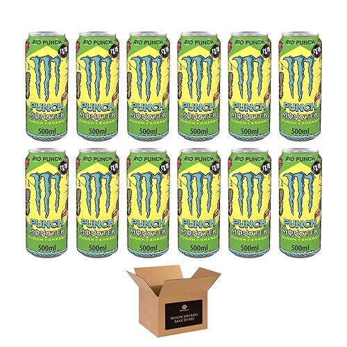 Monster Energy Drink Flavours | Juiced, Zero Sugar, Ultra, Monarch, Fiesta Mango, Strawberry Dreams, VR46, Punch | High Caffeine Sports Energy Drink | 500ml (Pack 12, Rio Punch) - Rio Punch - Pack 12