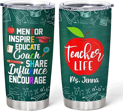 Hyturtle Vaso personalizado para el mejor profesor con tapa, 20 onzas, con nombre personalizado, doble pared aislada al vacío, taza de viaje,