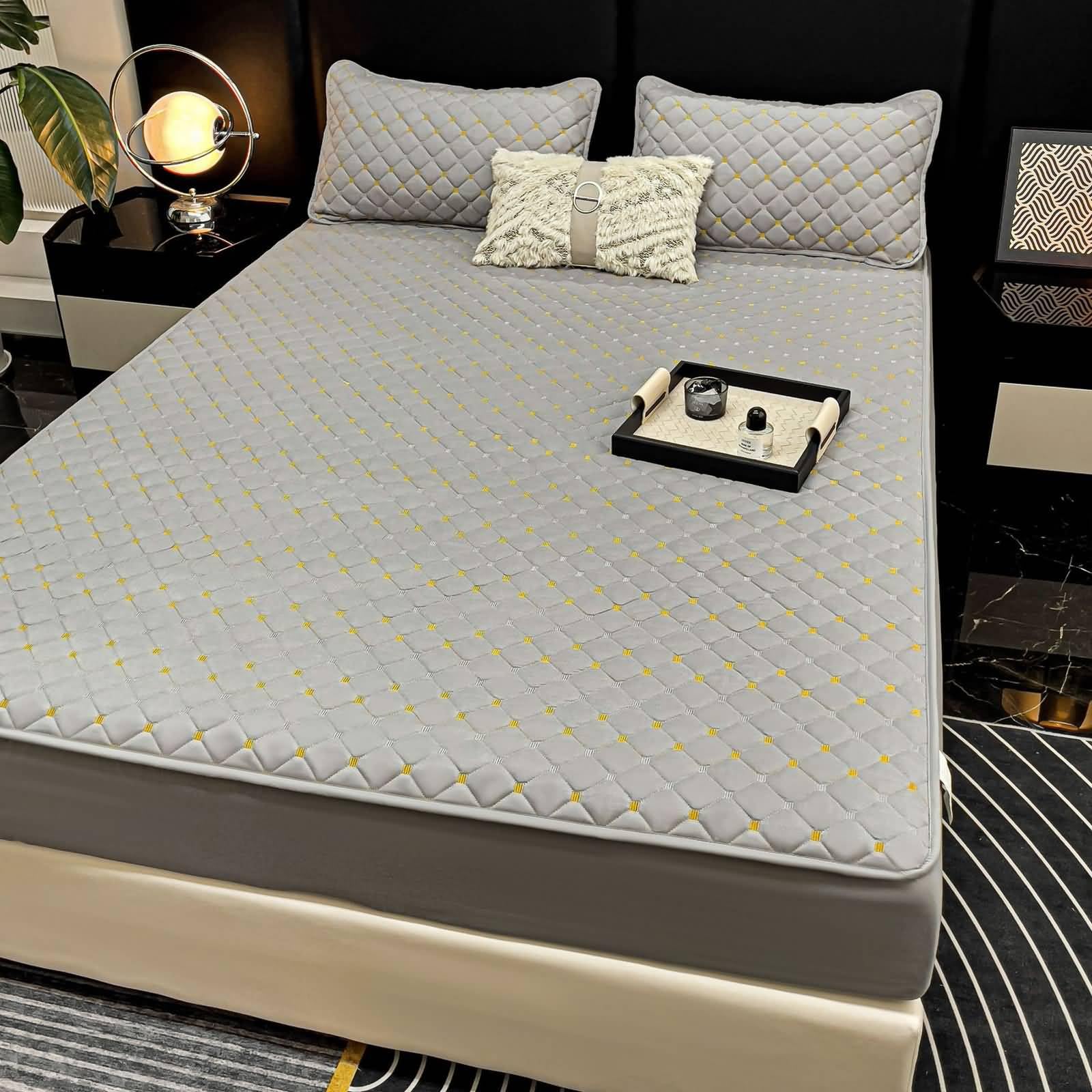 Gualiy Tylko prześcieradło z gumką w rozmiarze king size, jednolity kolor z geometrycznym wzorem dolne prześcieradło z bawełny z gumką 160 x 200 cm, szary