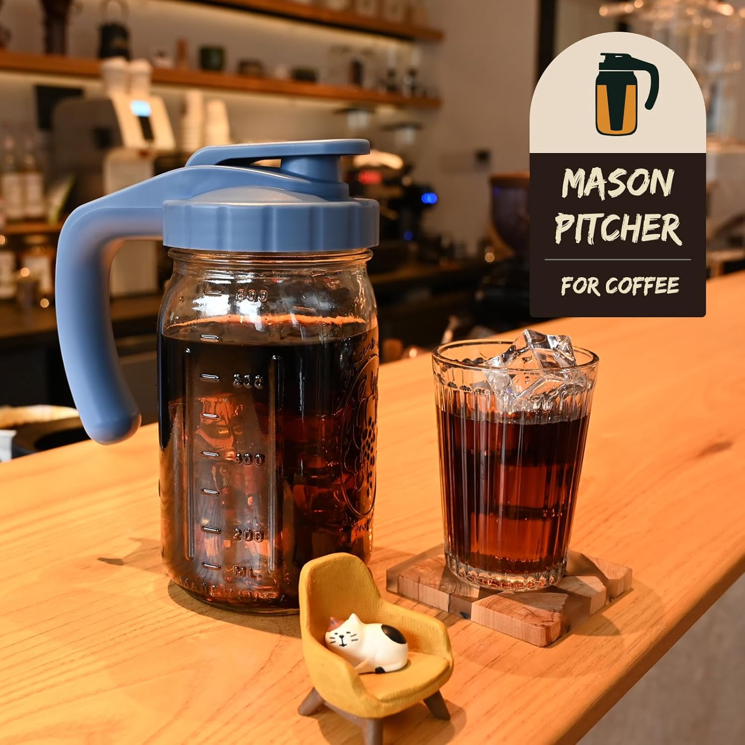 Breast Milk Pitcher 32oz Glass Mason Jar Pitcher with Pour Spout Lid & Leak Proof, 1 Quart Breastmilk Storage Container for Sun Lemonade & Iced Tea, Blue - Image 5