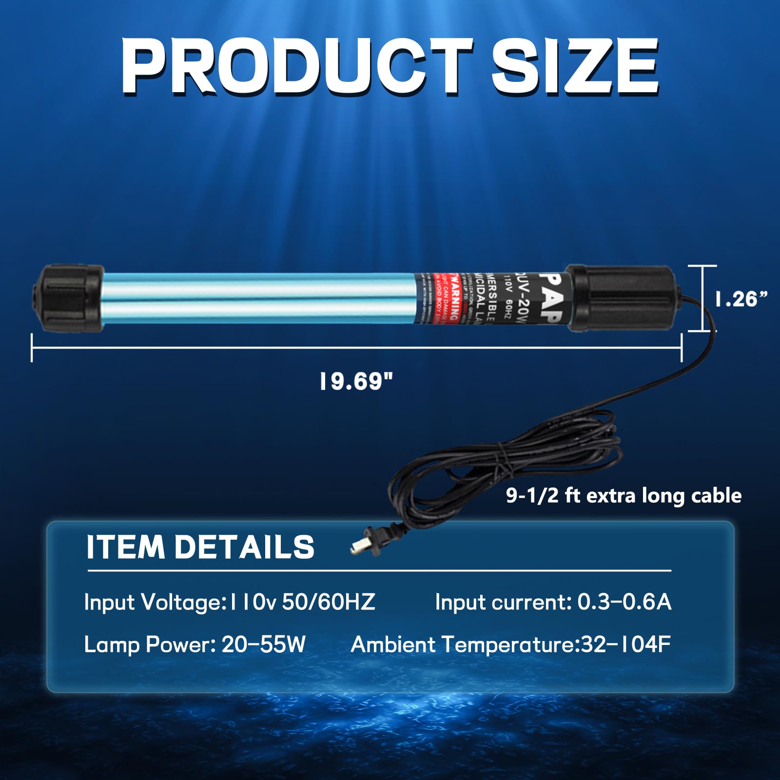 Luce UV dello stagno 30W per 200-2000 galloni, chiarificatore dell'acqua UV dell'acquario | Per stagni Koi, spa e acquari, piscine
