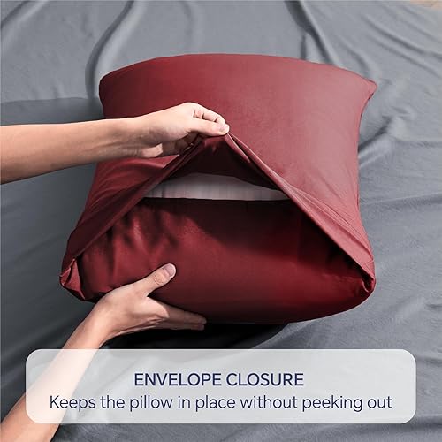 Miniatura 5 de Infiixso Sábanas tamaño individual XL, color burdeos, poliéster y rayón derivados del bambú, bolsillos profundos que se adaptan a hasta 15 pulgadas,