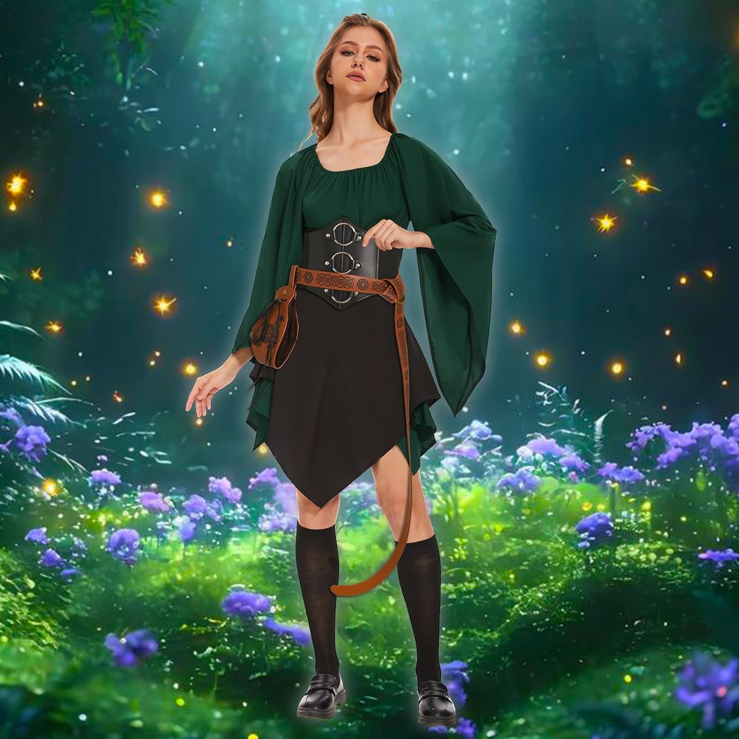 7 Pcs Women Elf Renaissance Costume Medieval Dress Traditional Irish Dress, Elf Cosplay Costume for Women Halloween - Image 5