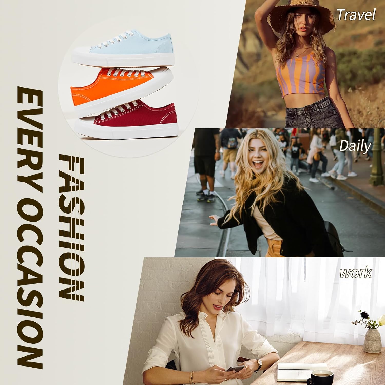 Uoidru White Tennis Canvas Shoes for Women Black Canvas Sneakers Womens Fashion Sneakers Classic Lace Up Walking Shoes - Image 7