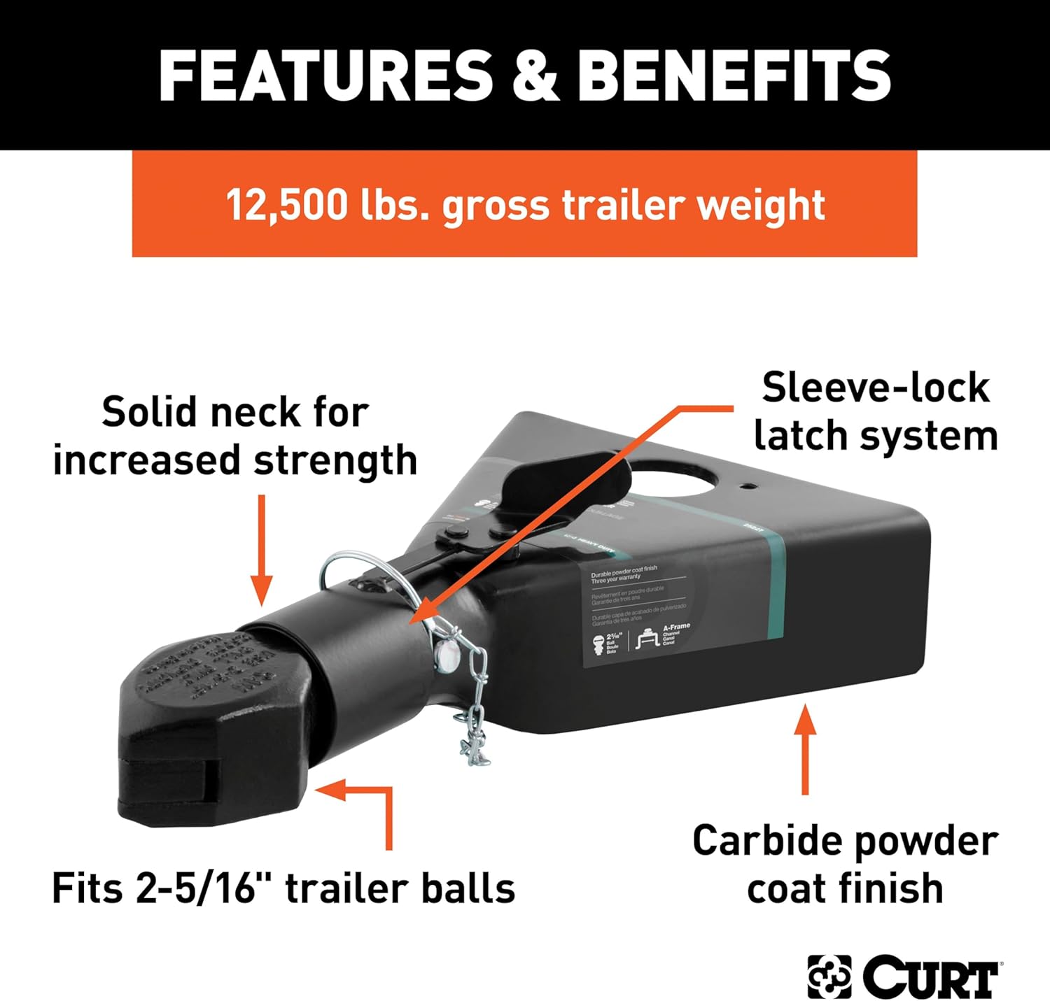 CURT 25227 Sleeve Lock A-Frame Coupler
