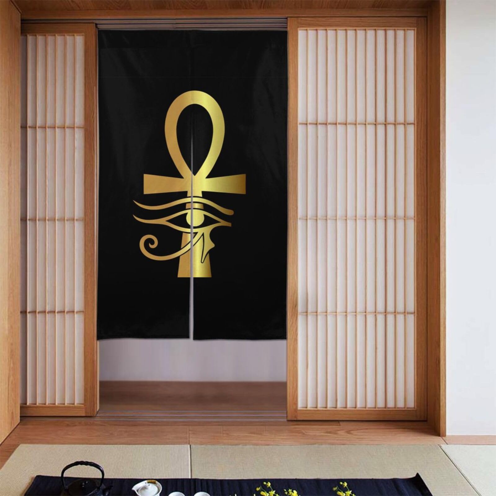 Lukiyys Golden Wedjat Eye Egyptian Ankh Door Curtains,Doorways Curtains for Windows,Bedroom Divider 34"X 56"
