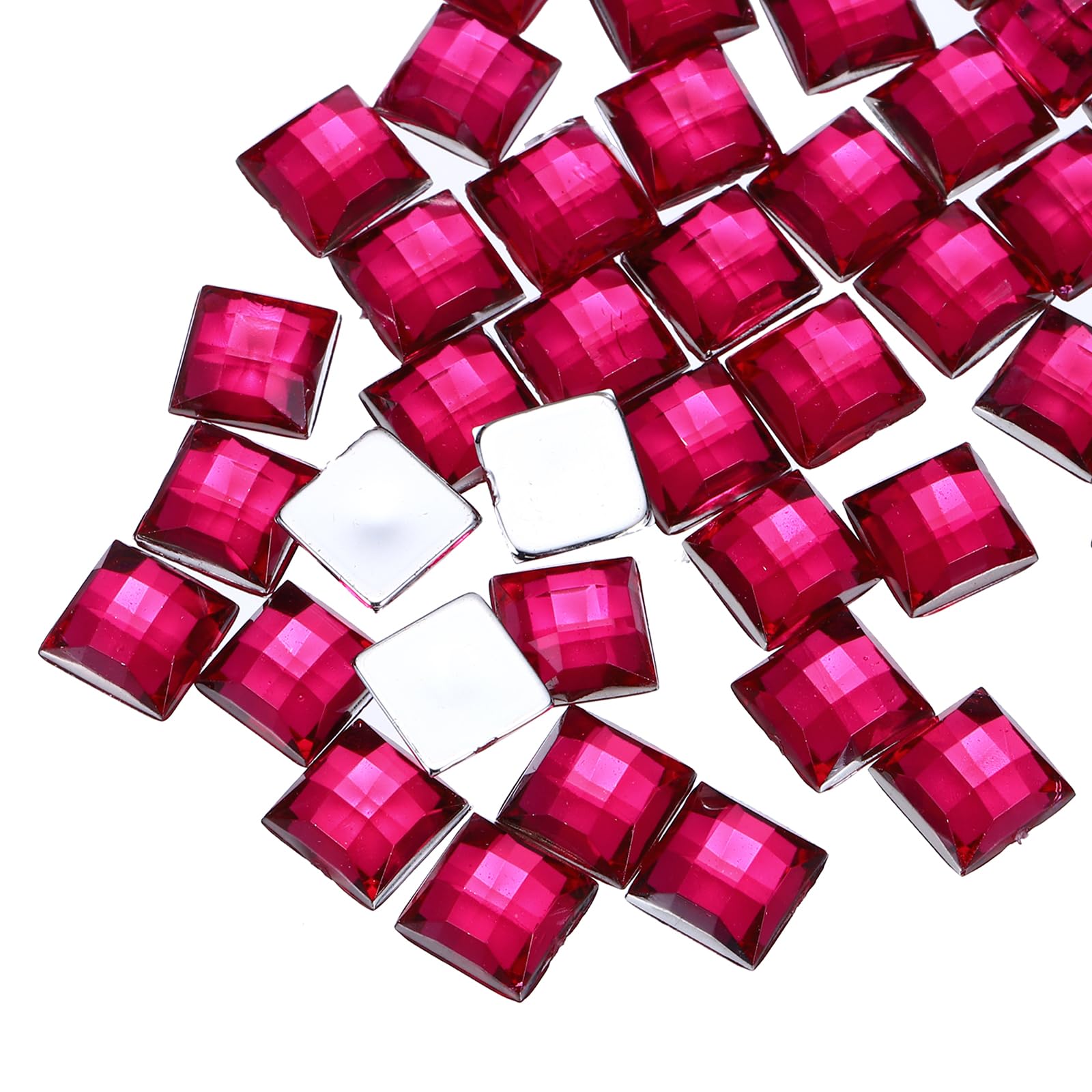 sourcing map 50 Pcs Acrylic Flat Back Rhinestones 8mm Square Artificial Gemstone for Crafts Face Painting Costume Jewelry Making Hot Pink