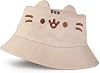 Pusheen Cat Women’s Beige Bucket Hat | 3D Ears | Casual Sun Protection | Cute Cartoon Accessory