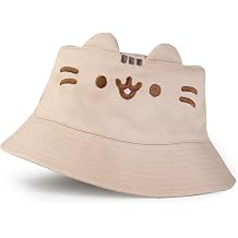 Pusheen Cat Womens Beige Bucket Hat | 3D Ears | Casual Sun Protection | Cute Cartoon Accessory