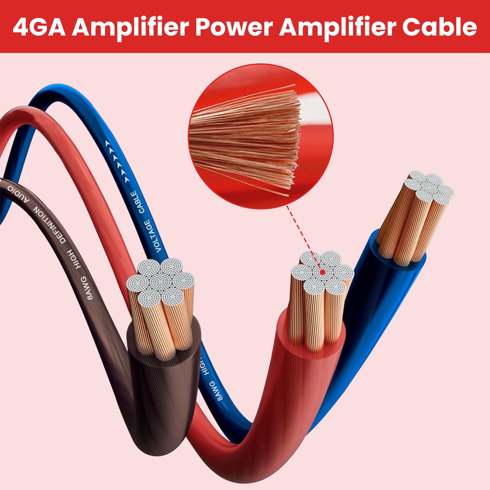 Verstärker Kabelsatz, Anschluss-Set Auto Verstärker Kabel Set, Subwoofer Kabel Set Endstufe Kabel, Car Audio Wire, (4-Gauge Leitung, 5 Meter)