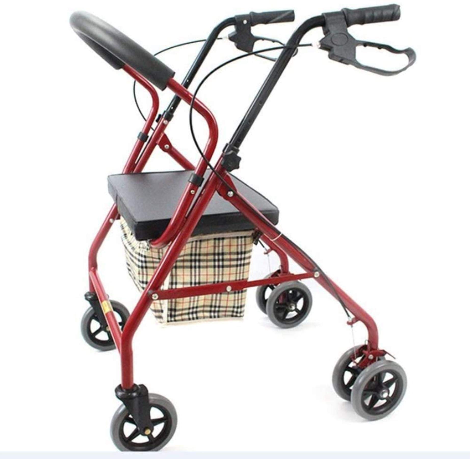 Telaio con Sedile Imbottito Freni bloccabili Maniglie ergonomiche e Borsa per Il Trasporto Aiuto per la Mobilità Leggero Altezza Regolabile per Anziani (Rosso)