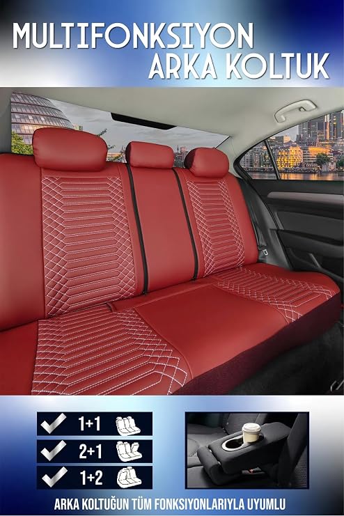Mitsubishi Eclipse Cross ile Uyumlu Lüx Deri Oto Koltuk Kılıfı Ön Arka Takım Exclusive BORDO