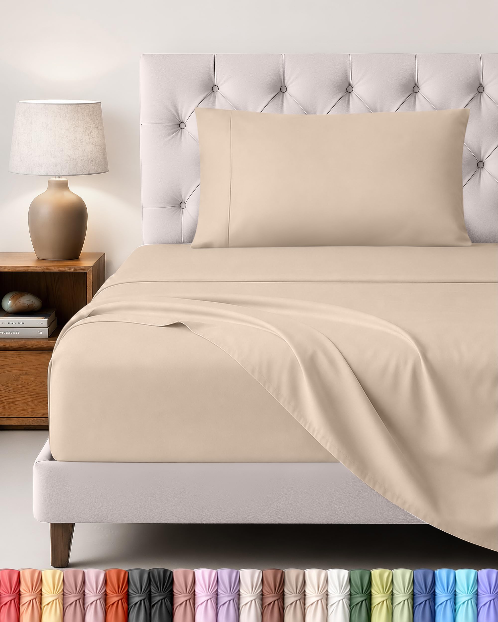 Utopia Bedding Set Lenzuola Letto 3 Pezzi, 90x190cm, Beige | Lenzuolo con Angoli, Lenzuolo Piatto e 1 Federa 50x75 - Singolo - Oeko-Tex Certificato - Poliestre di Microfibra