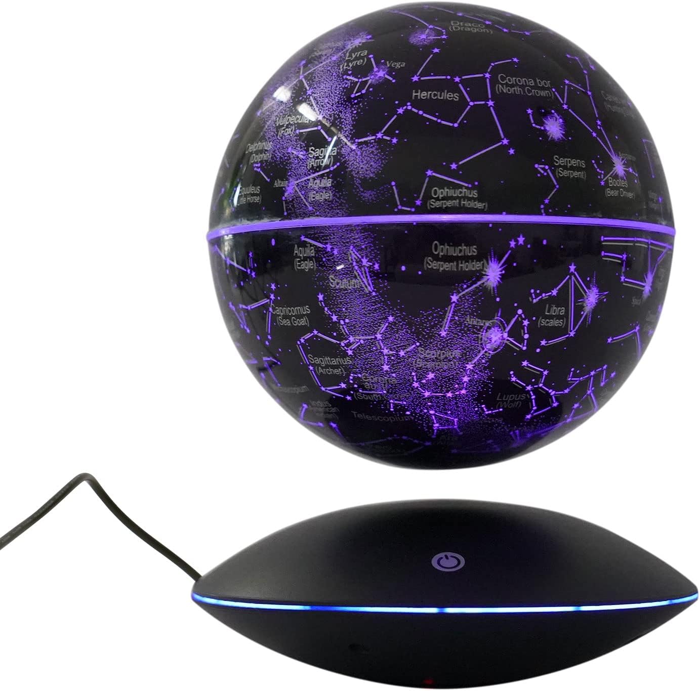 6 Inch Magnetic Levitating Globe with Dynamic LED Light, Auto-Rotating Floating Constellation Ball, Cool Tech Gadget Gift for Men Women Kids, Educational Home Office Desk Decor